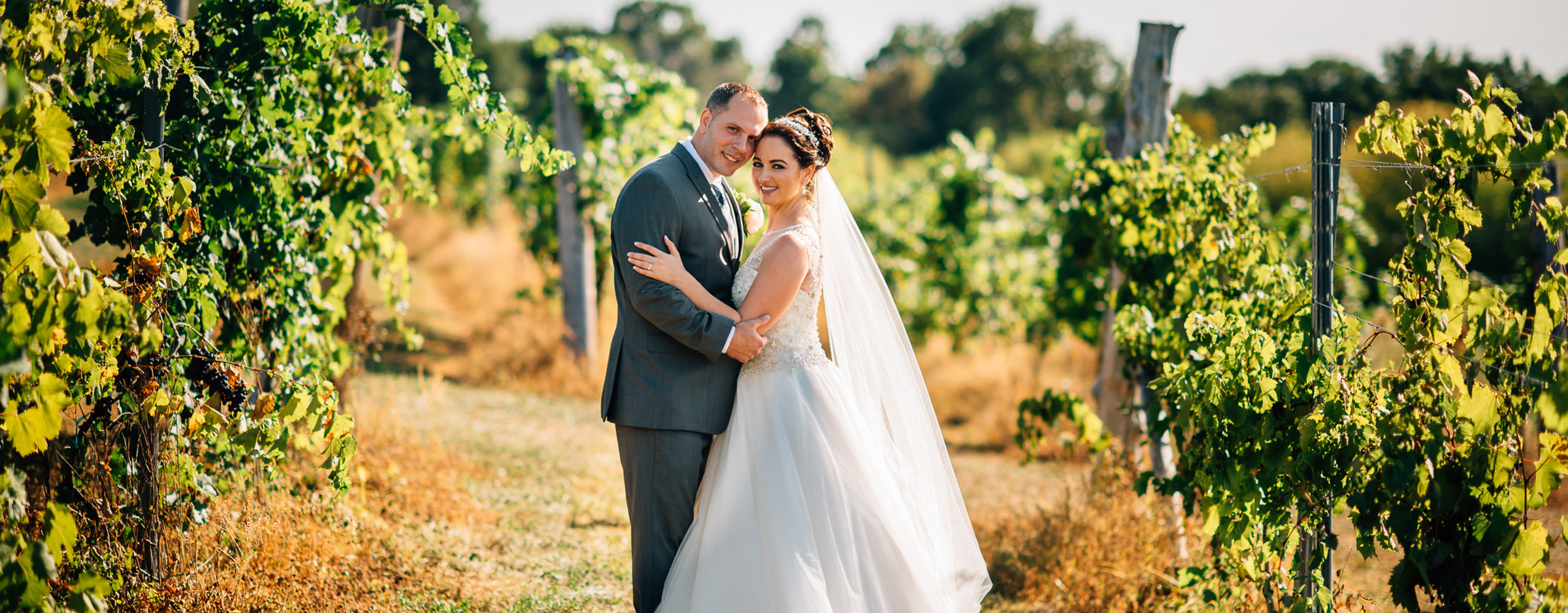 Bride and Groom at Gouveia Vineyards in Wallingford