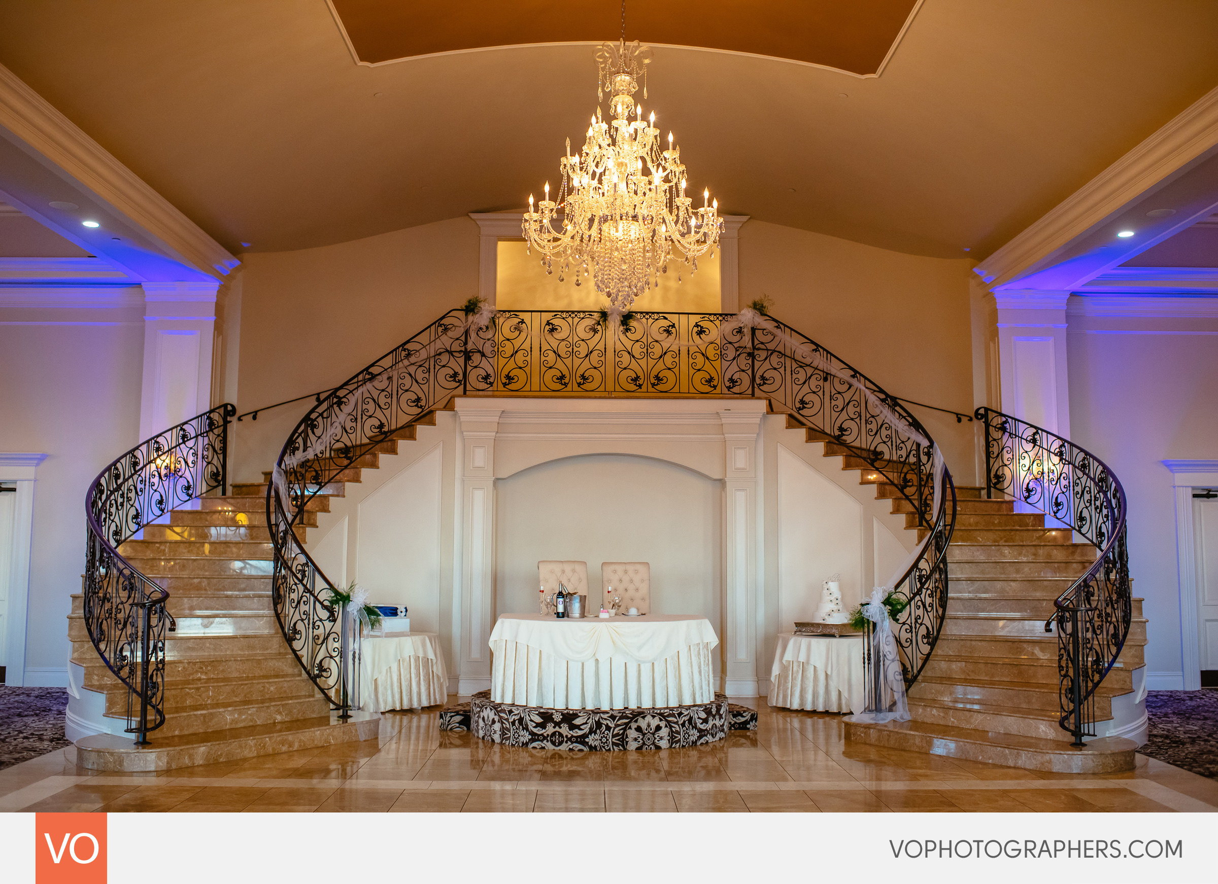 Aria staircase with the sweetheart table.