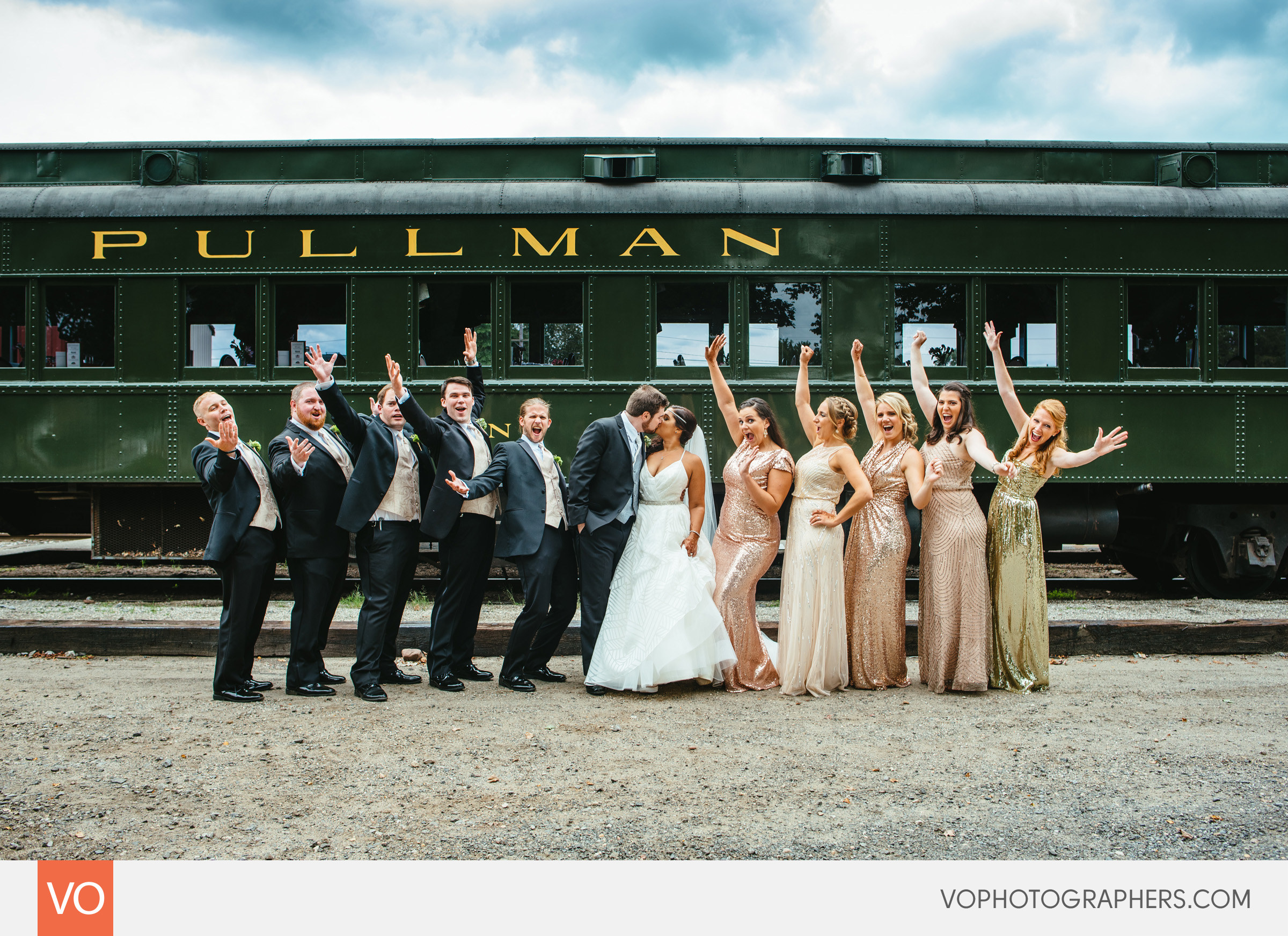 Bridal Party in front of Steam Train Essex