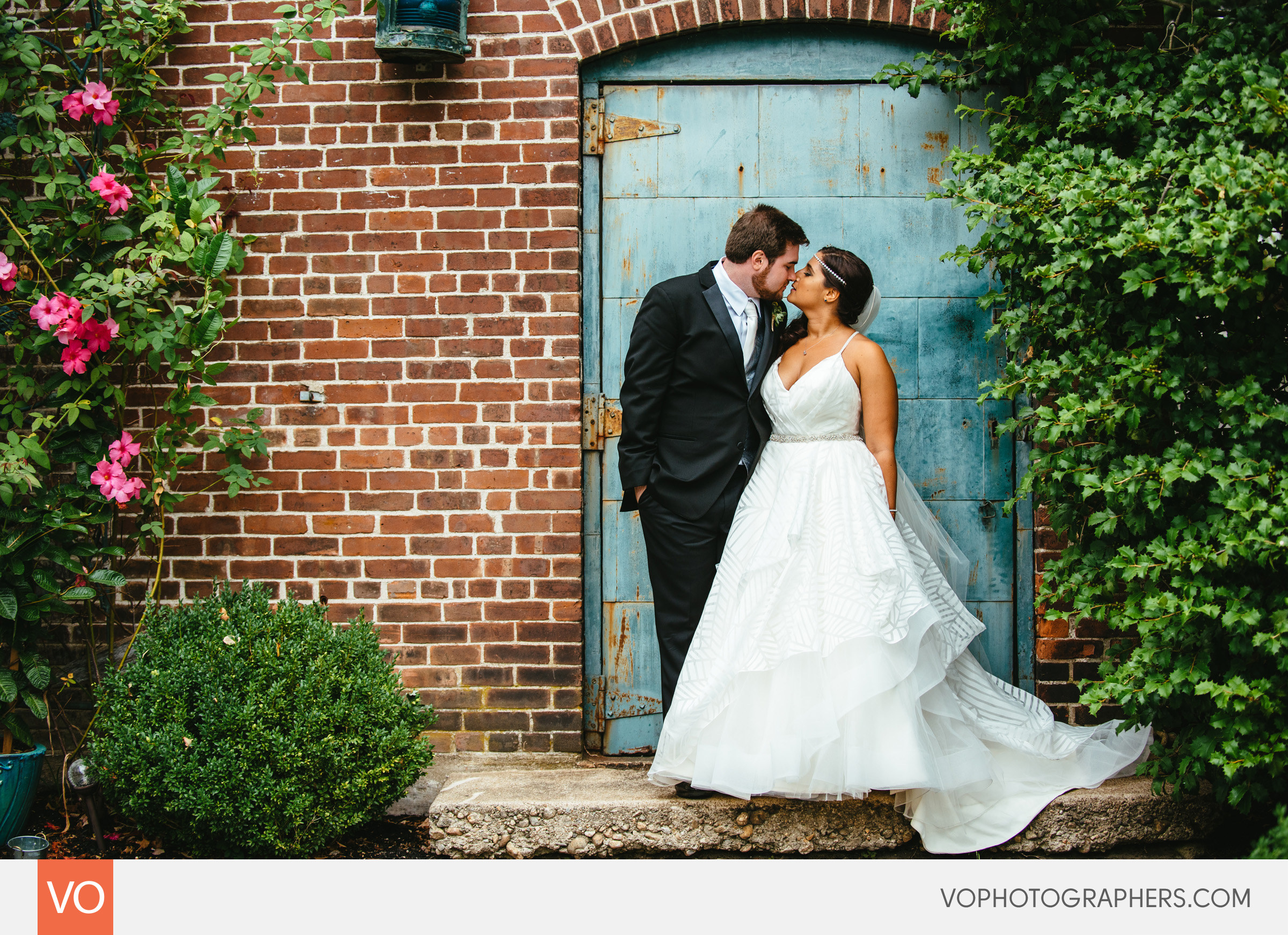 Portrait of Bride and Groom in front of Lace Factory in Deep River, CT
